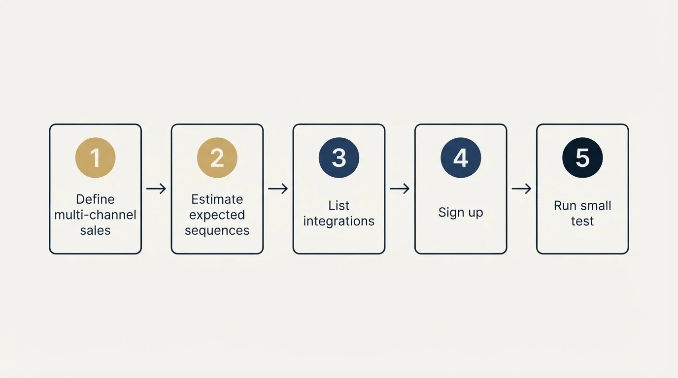 Step sequence: Getting Started Checklist (Define multi-channel sales, Estimate expected sequences, List integrations, Sign up)