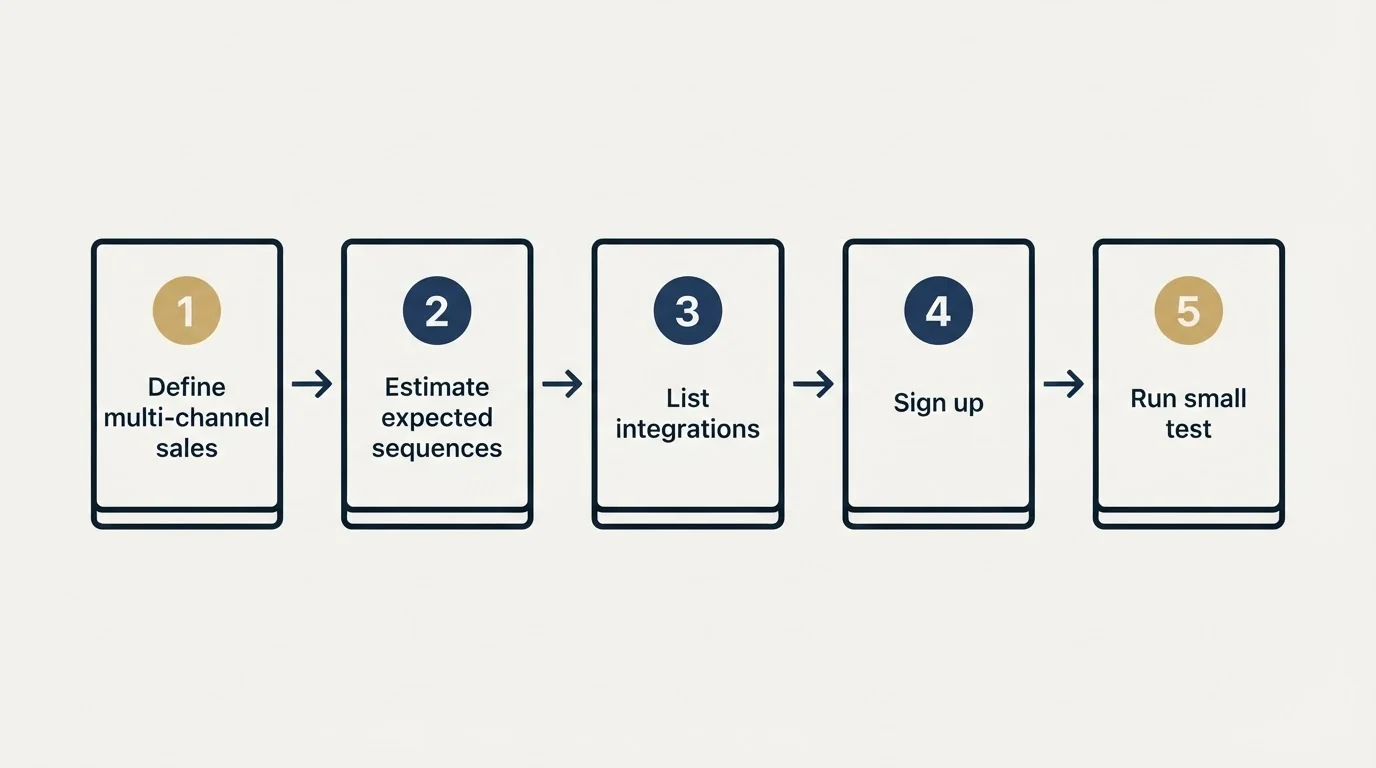 Step sequence: Getting Started Checklist (Define multi-channel sales, Estimate expected sequences, List integrations, Sign up)