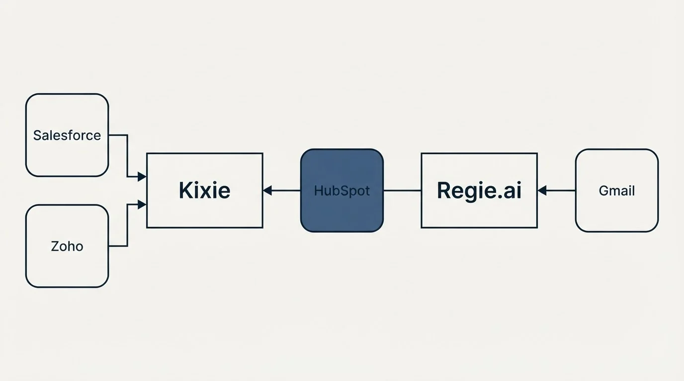 Integration flow: Integration Ecosystem (Kixie, Regie.ai, HubSpot, Salesforce)