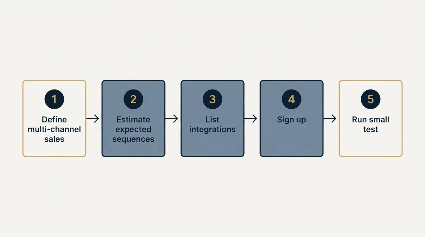 Step sequence: Getting Started Checklist (Define multi-channel sales, Estimate expected sequences, List integrations, Sign up)
