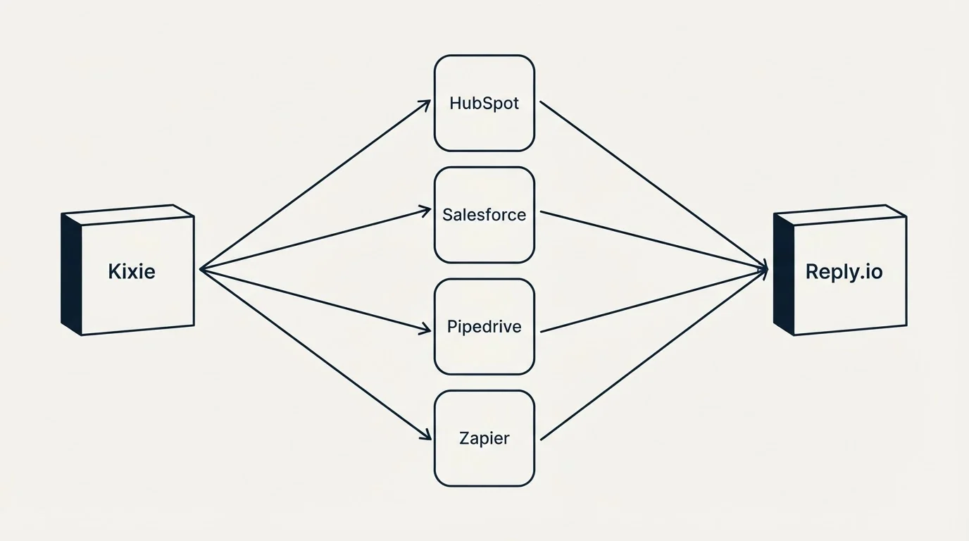 Integration flow: Integration Ecosystem (Kixie, Reply.io, HubSpot, Salesforce)
