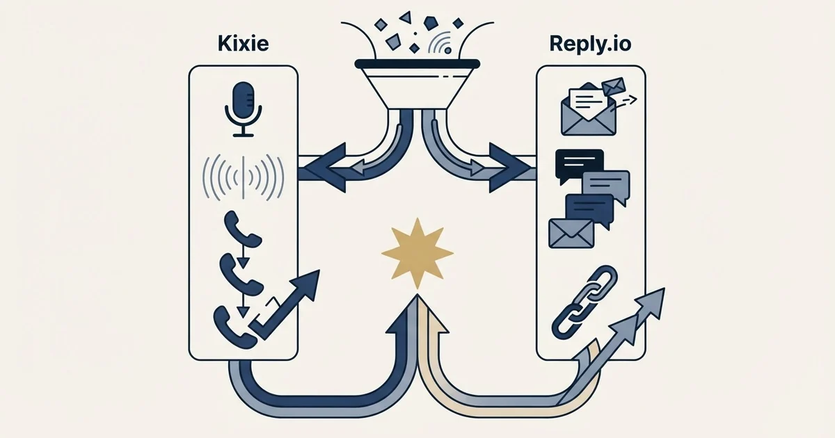 Editorial illustration for Kixie vs Reply.io