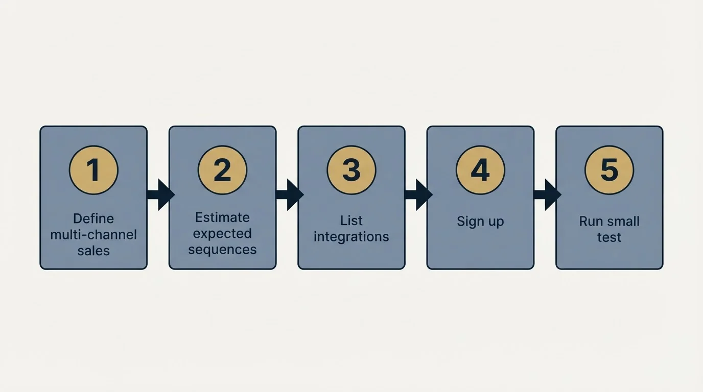 Step sequence: Getting Started Checklist (Define multi-channel sales, Estimate expected sequences, List integrations, Sign up)