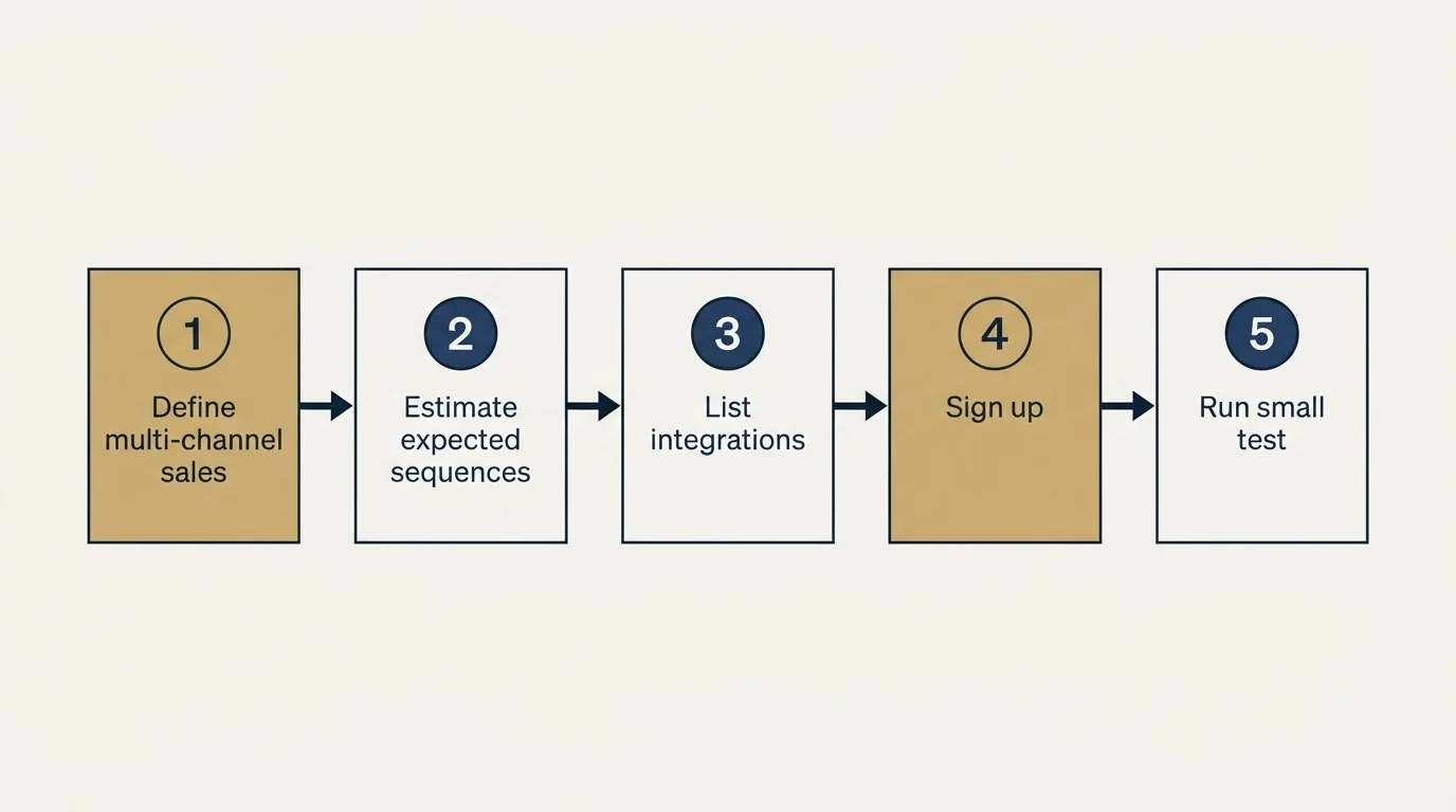 Step sequence: Getting Started Checklist (Define multi-channel sales, Estimate expected sequences, List integrations, Sign up)