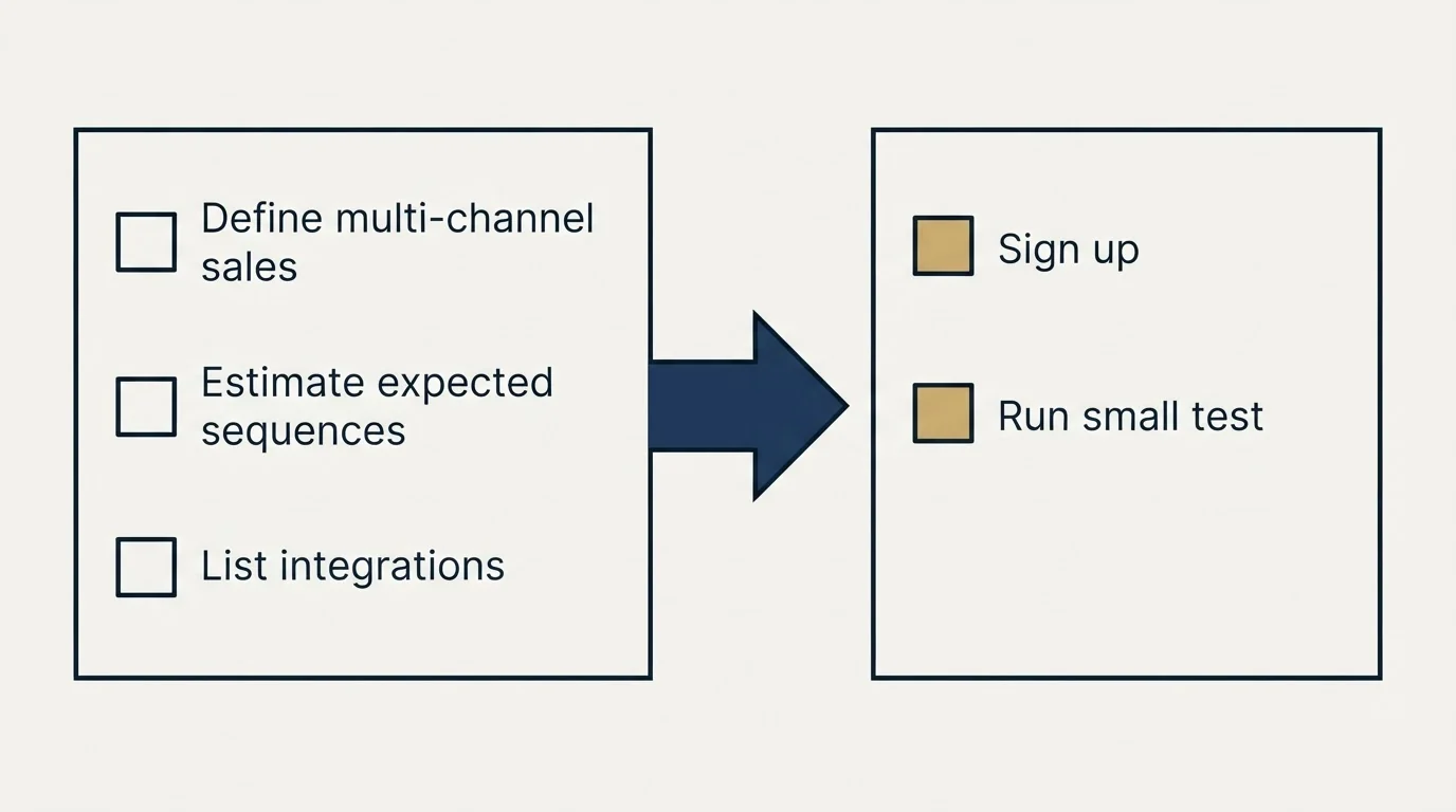 Before-and-after steps: Getting Started Checklist (Define multi-channel sales, Estimate expected sequences, List integrations, Sign up)