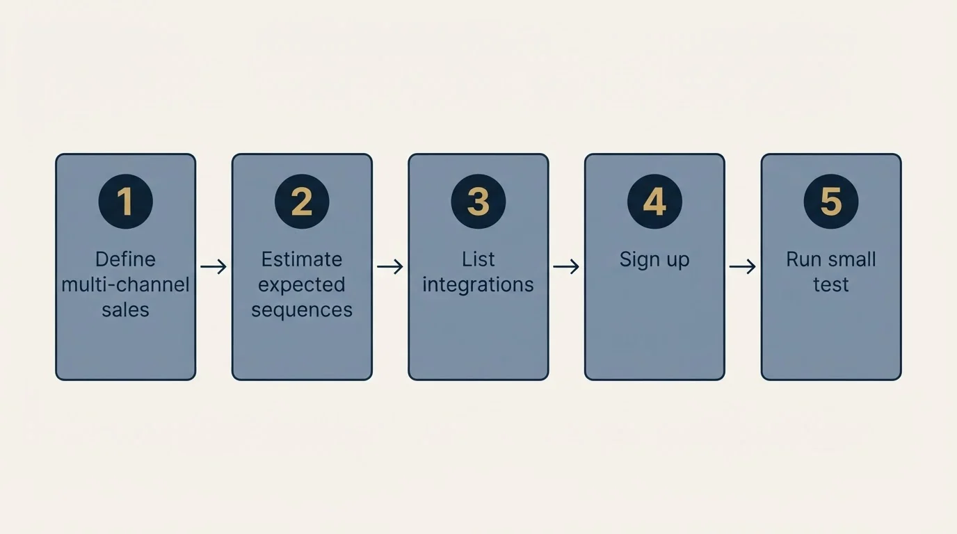 Step sequence: Getting Started Checklist (Define multi-channel sales, Estimate expected sequences, List integrations, Sign up)