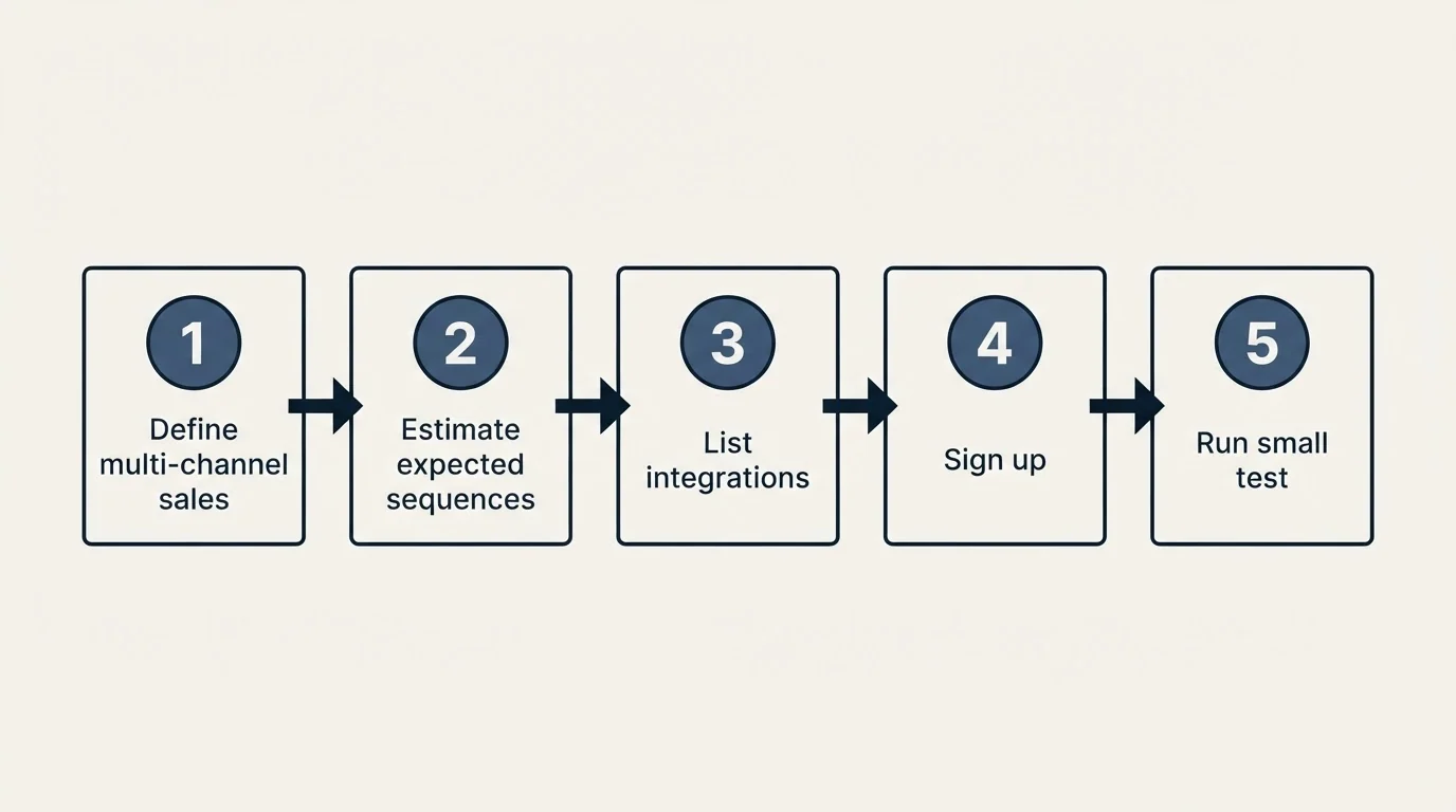 Step sequence: Getting Started Checklist (Define multi-channel sales, Estimate expected sequences, List integrations, Sign up)