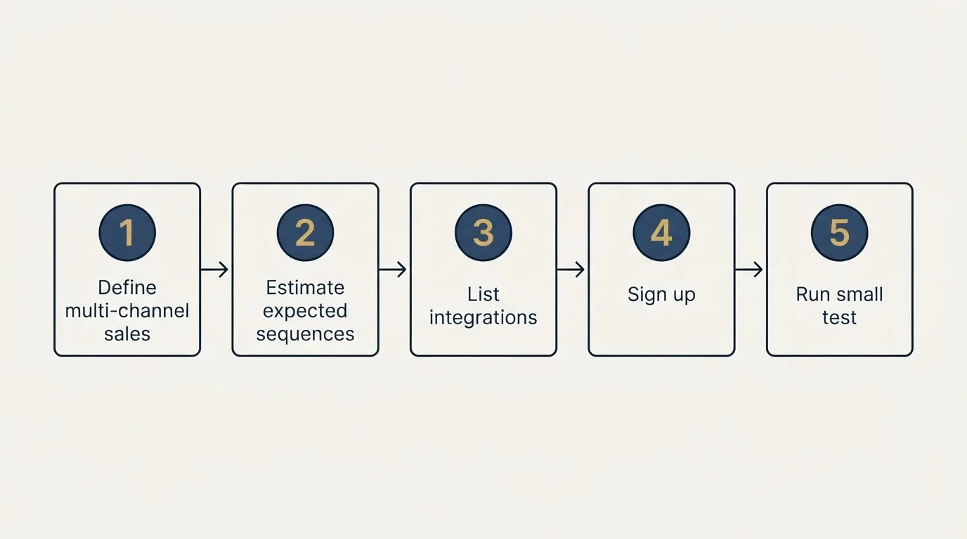 Step sequence: Getting Started Checklist (Define multi-channel sales, Estimate expected sequences, List integrations, Sign up)
