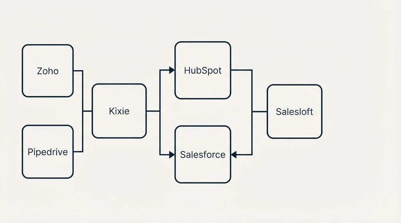 Integration flow: Integration Ecosystem (Kixie, Salesloft, HubSpot, Salesforce)