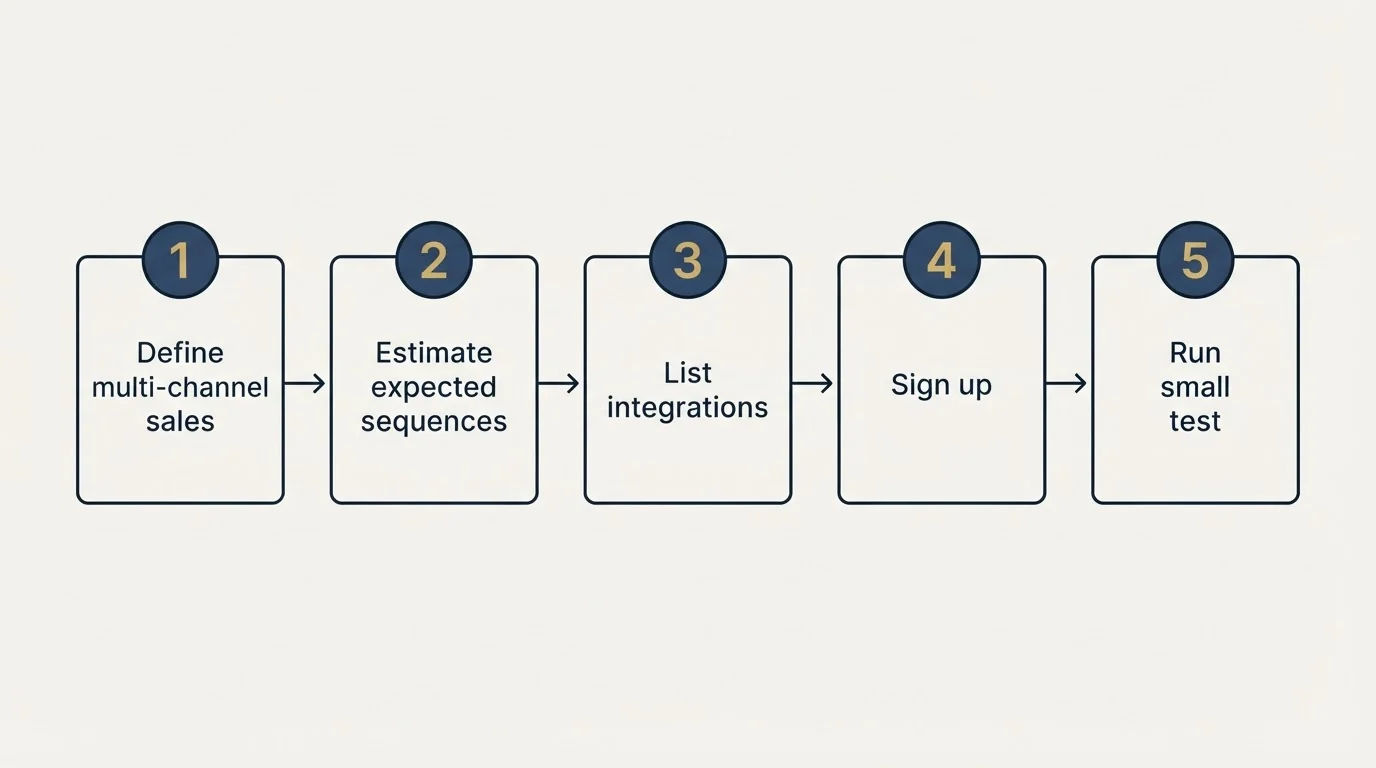 Step sequence: Getting Started Checklist (Define multi-channel sales, Estimate expected sequences, List integrations, Sign up)