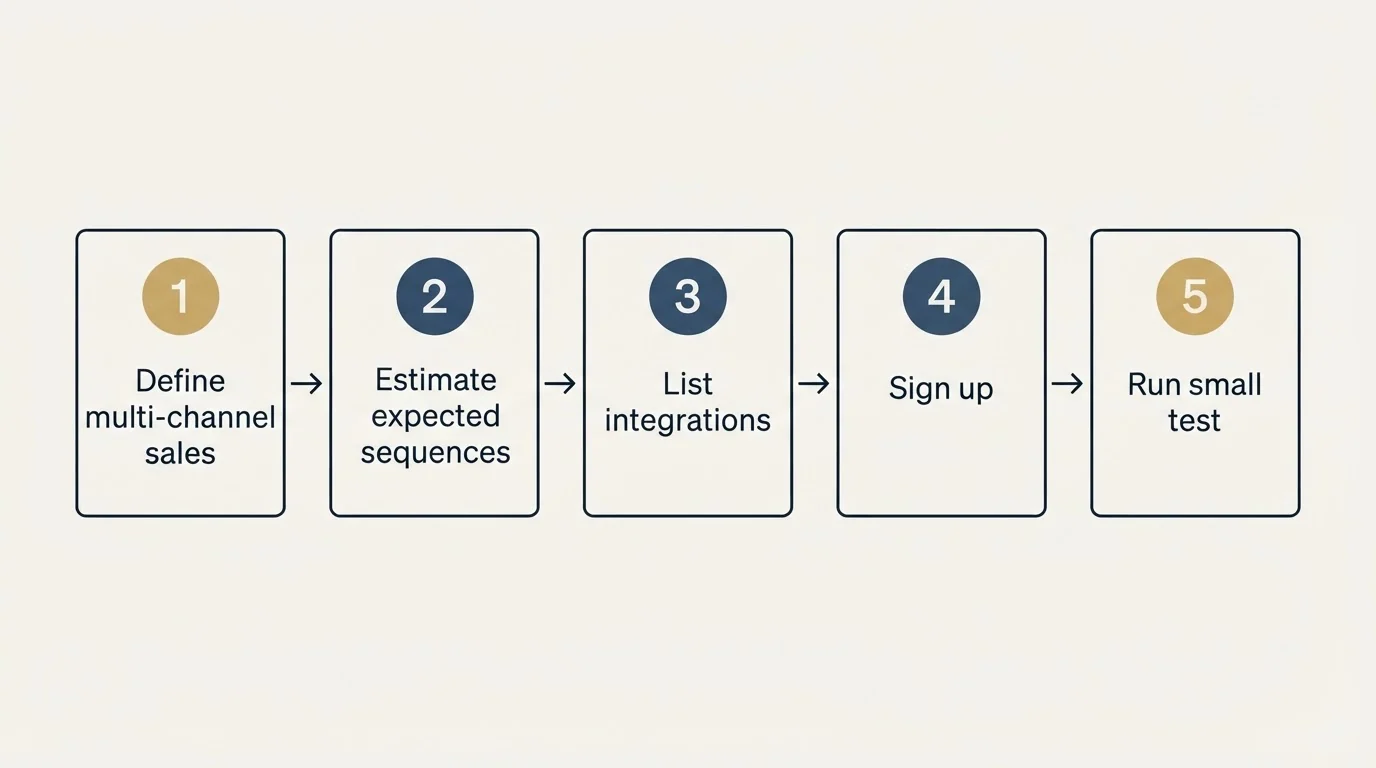 Step sequence: Getting Started Checklist (Define multi-channel sales, Estimate expected sequences, List integrations, Sign up)