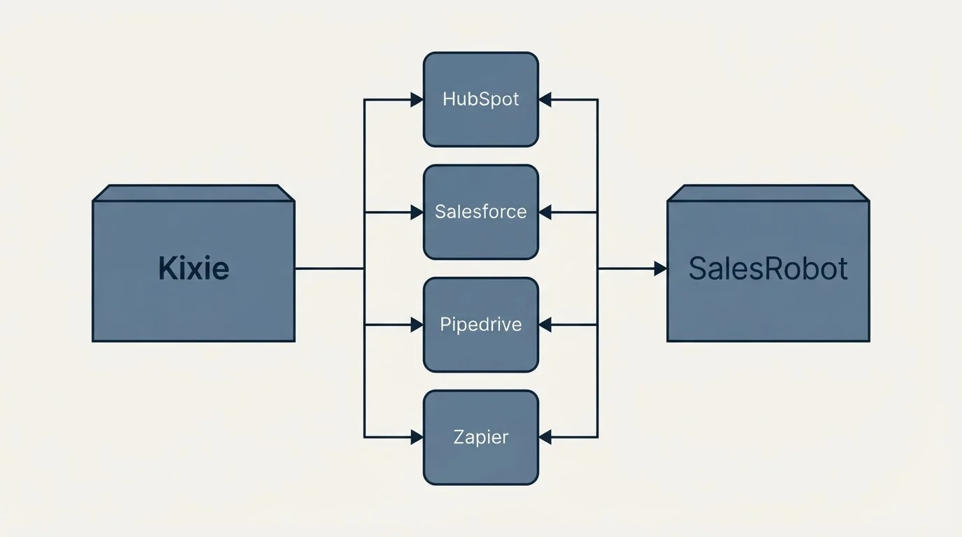 Integration flow: Integration Ecosystem (Kixie, SalesRobot, HubSpot, Salesforce)