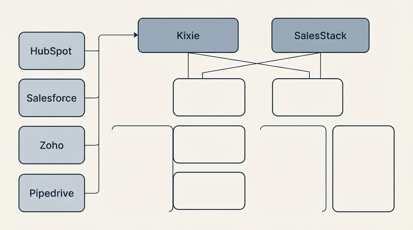 Integration grid: Integration Ecosystem (Kixie, SalesStack, HubSpot, Salesforce)