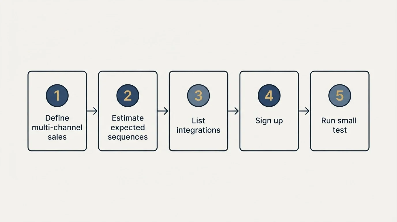 Step sequence: Getting Started Checklist (Define multi-channel sales, Estimate expected sequences, List integrations, Sign up)
