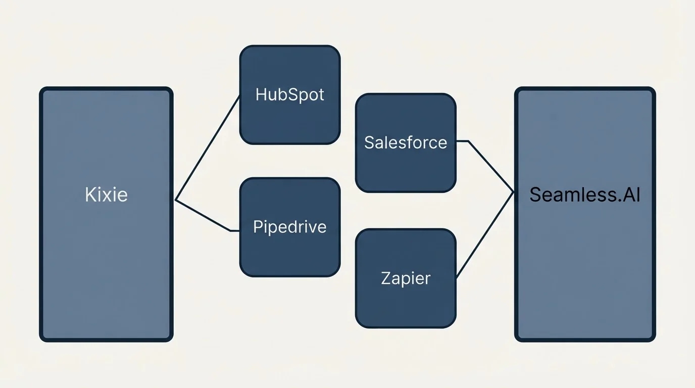 Integration schematic: Integration Ecosystem (Kixie, Seamless.AI, HubSpot, Salesforce)