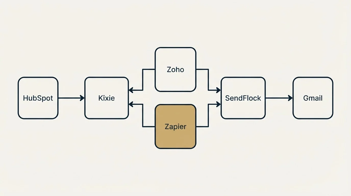 Integration flow: Integration Ecosystem (Kixie, SendFlock, Zoho, Zapier)