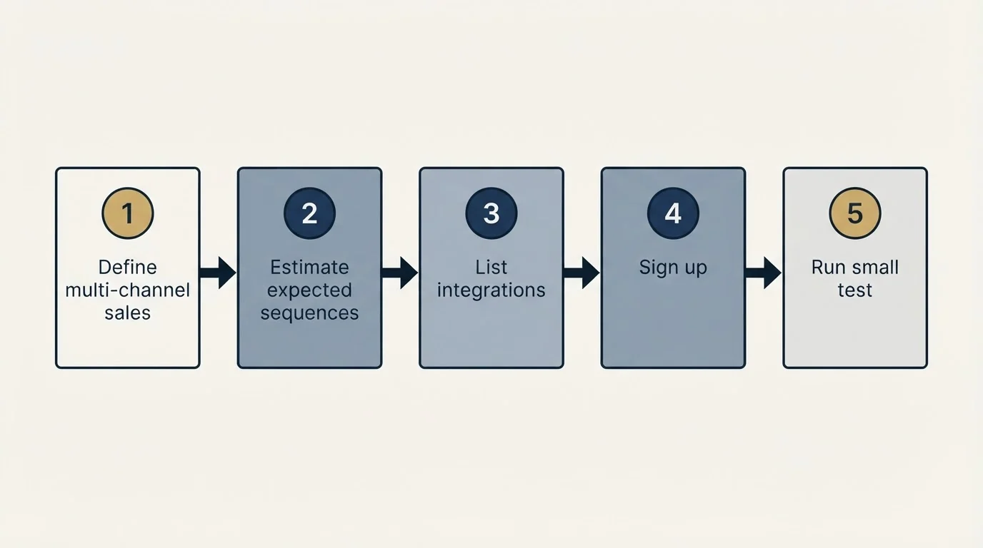 Step sequence: Getting Started Checklist (Define multi-channel sales, Estimate expected sequences, List integrations, Sign up)