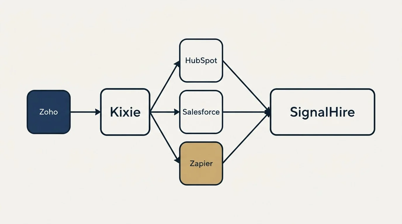 Integration schematic: Integration Ecosystem (Kixie, SignalHire, HubSpot, Salesforce)