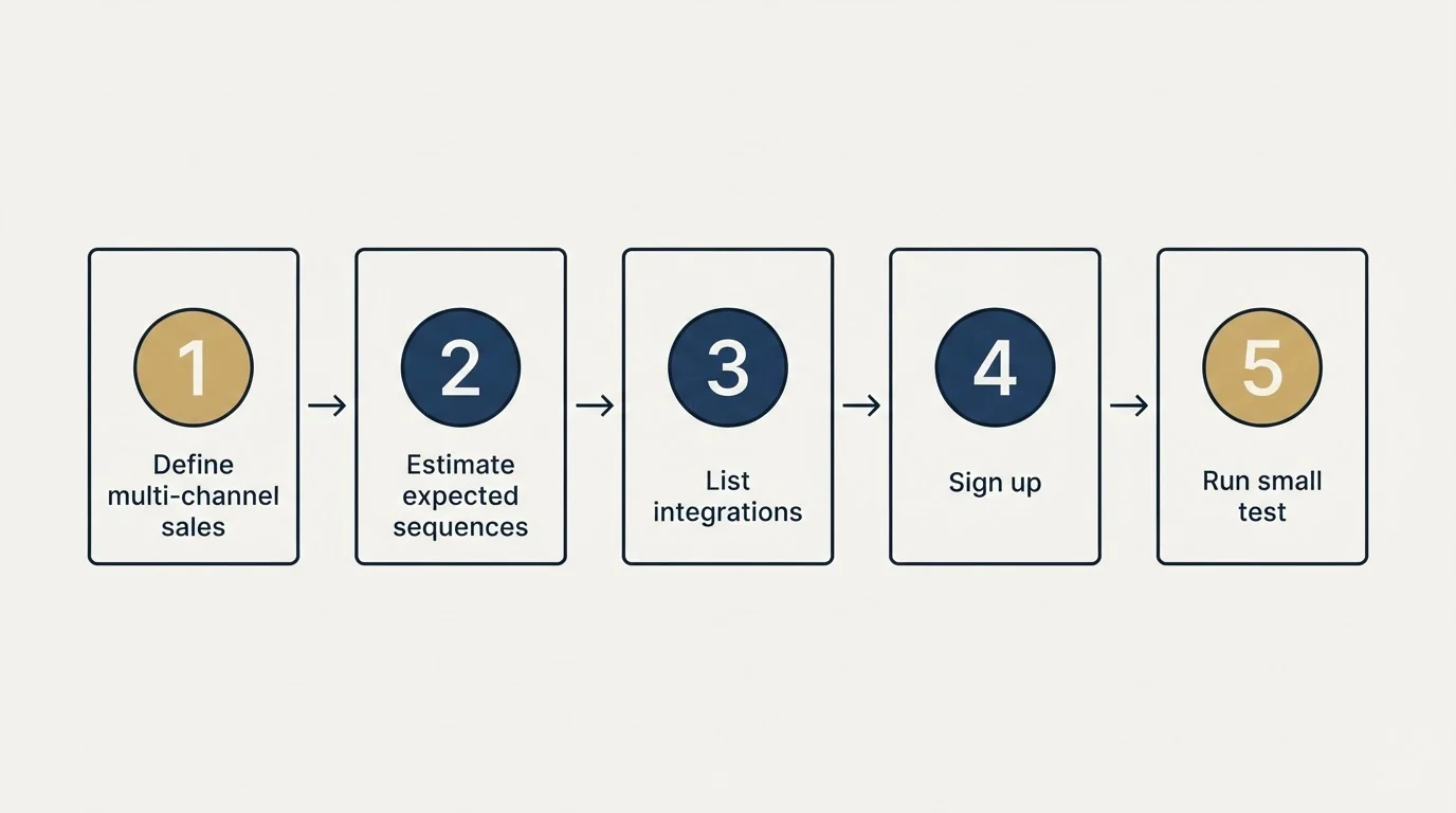 Step sequence: Getting Started Checklist (Define multi-channel sales, Estimate expected sequences, List integrations, Sign up)