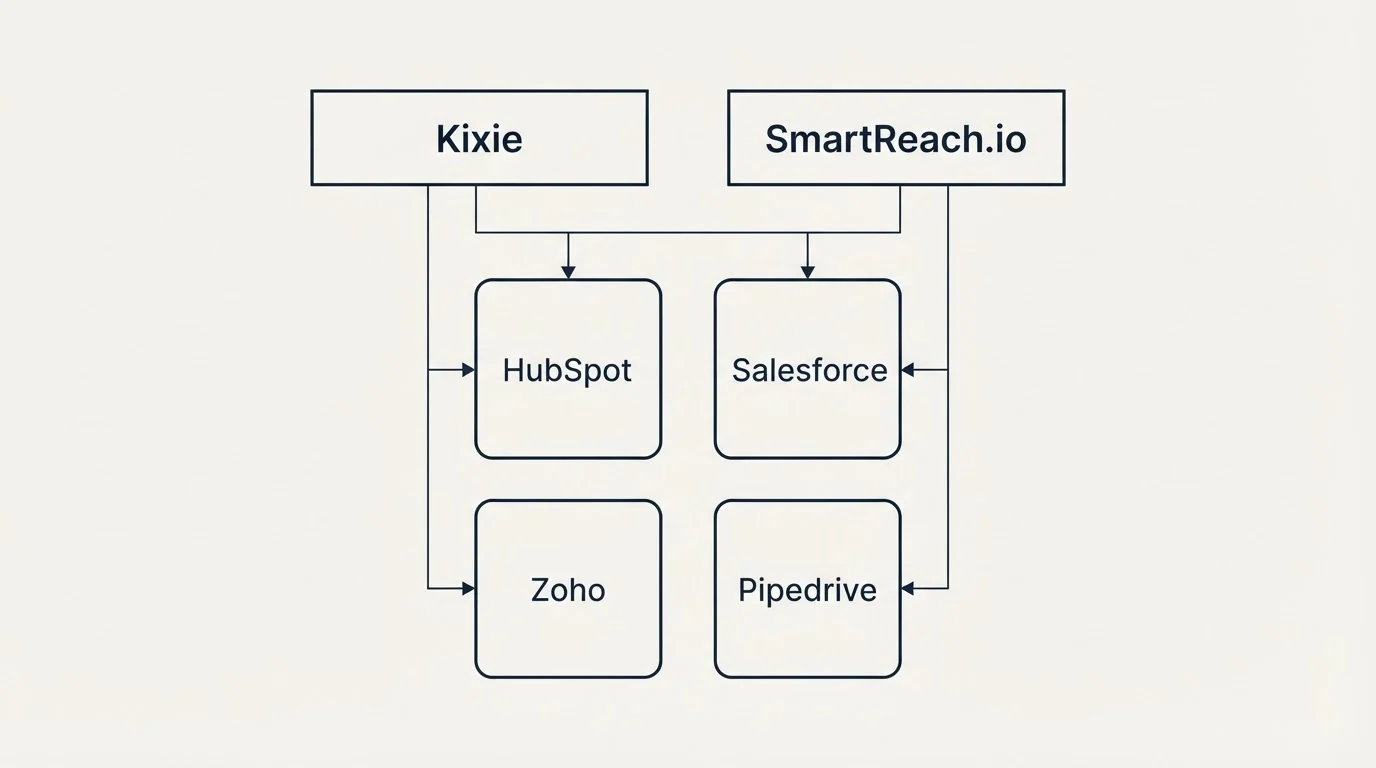 Integration grid: Integration Ecosystem (Kixie, SmartReach.io, HubSpot, Salesforce)