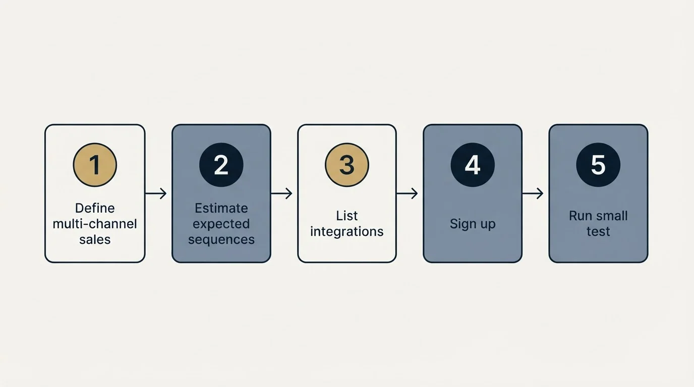Step sequence: Getting Started Checklist (Define multi-channel sales, Estimate expected sequences, List integrations, Sign up)