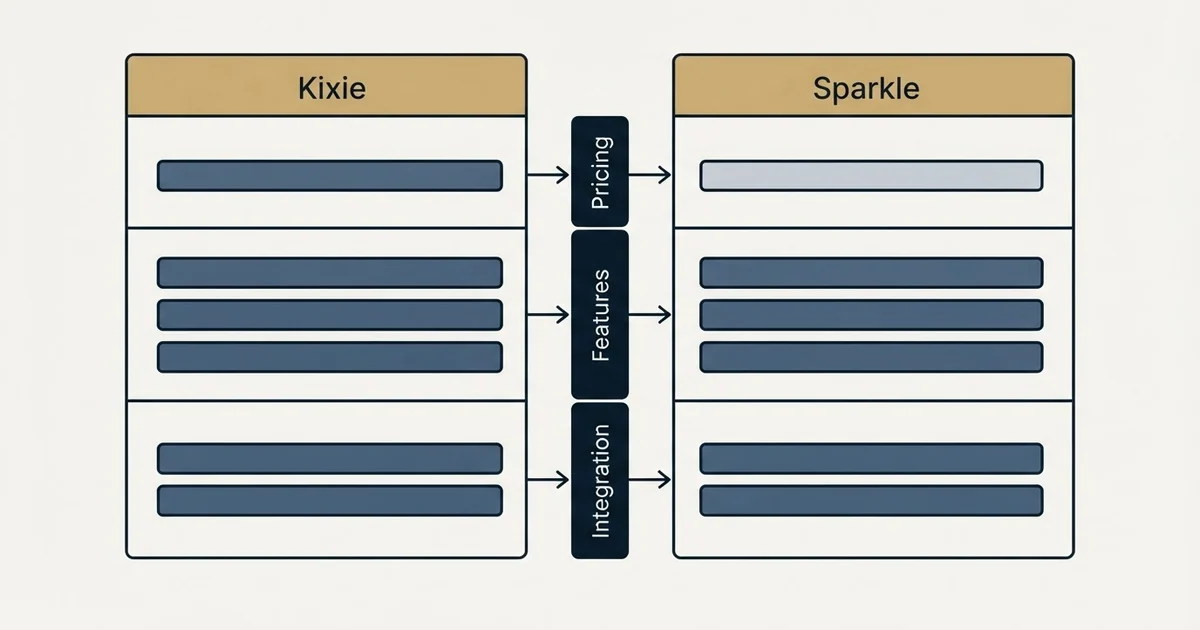 Comparison panel: Kixie vs Sparkle (Pricing, Features, Integration)