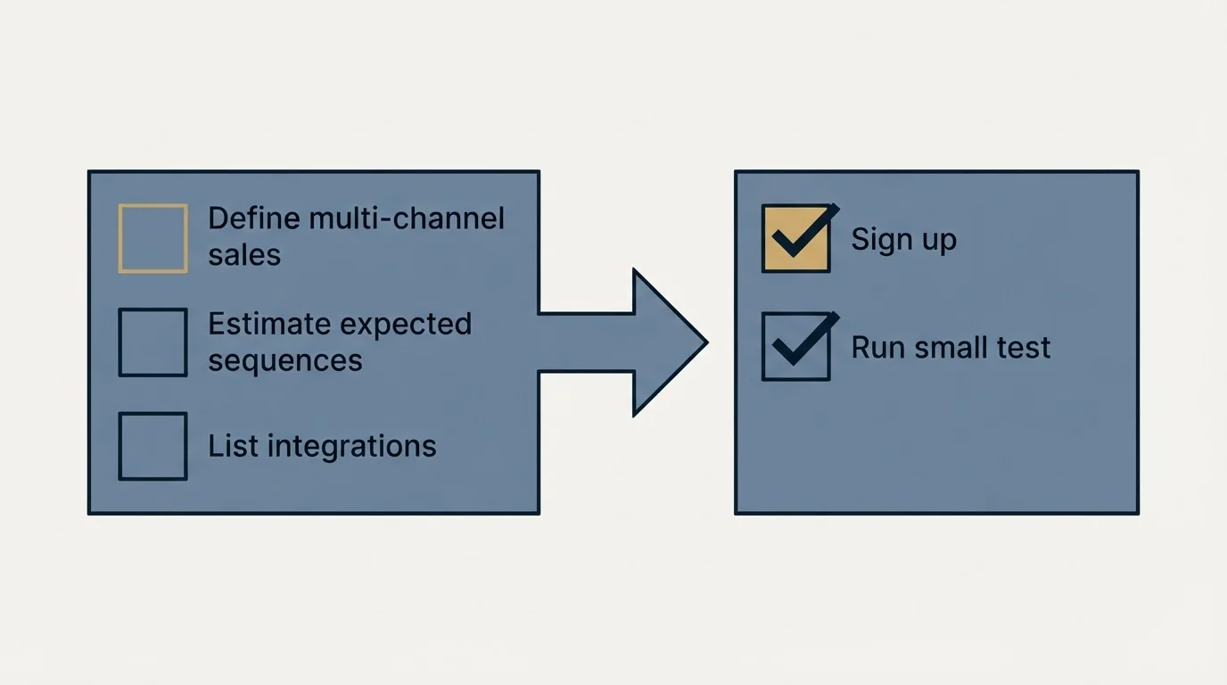 Before-and-after steps: Getting Started Checklist (Define multi-channel sales, Estimate expected sequences, List integrations, Sign up)