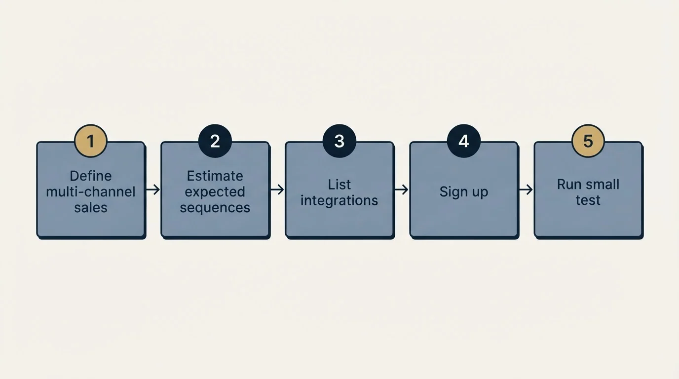 Step sequence: Getting Started Checklist (Define multi-channel sales, Estimate expected sequences, List integrations, Sign up)