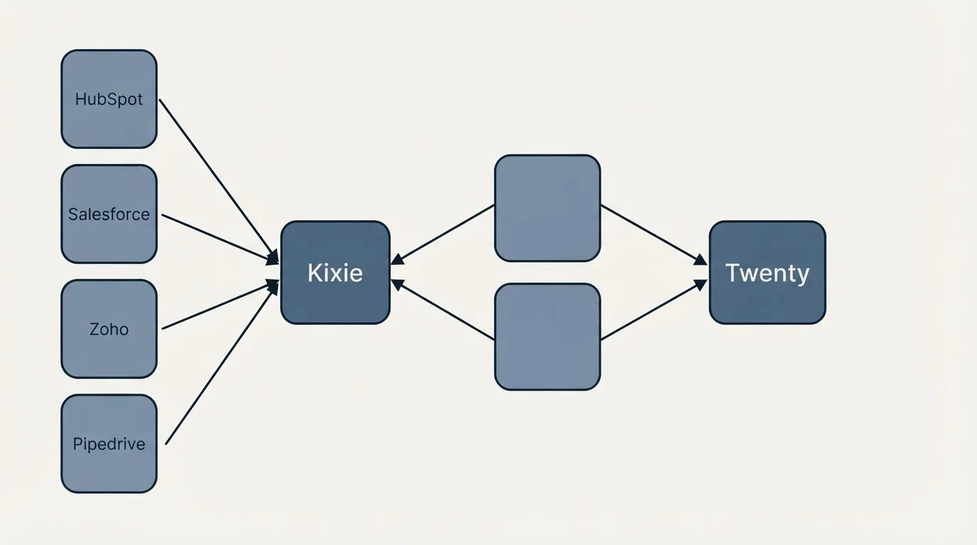 Integration schematic: Integration Ecosystem (Kixie, Twenty, HubSpot, Salesforce)
