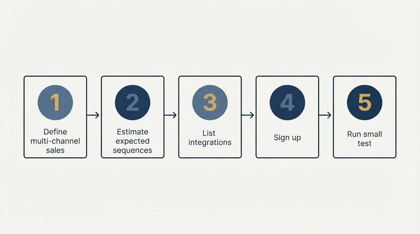 Step sequence: Getting Started Checklist (Define multi-channel sales, Estimate expected sequences, List integrations, Sign up)