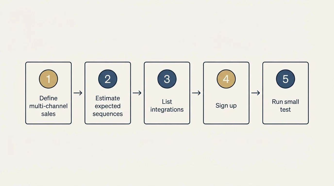 Step sequence: Getting Started Checklist (Define multi-channel sales, Estimate expected sequences, List integrations, Sign up)
