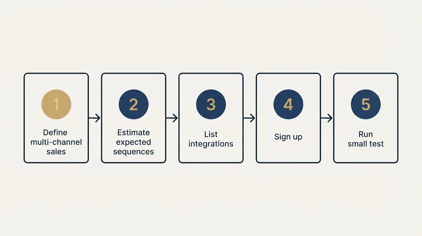 Step sequence: Getting Started Checklist (Define multi-channel sales, Estimate expected sequences, List integrations, Sign up)