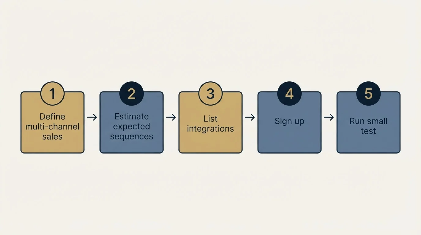 Step sequence: Getting Started Checklist (Define multi-channel sales, Estimate expected sequences, List integrations, Sign up)