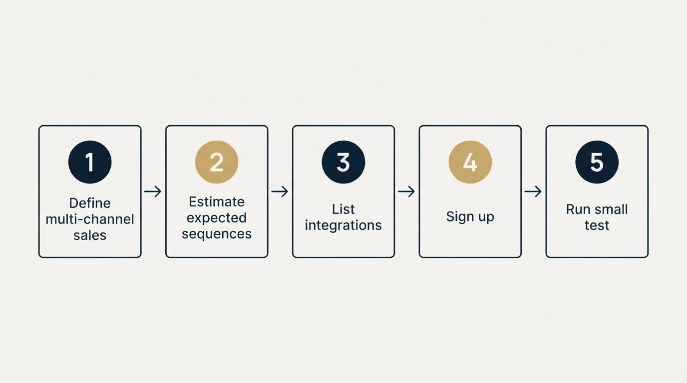 Step sequence: Getting Started Checklist (Define multi-channel sales, Estimate expected sequences, List integrations, Sign up)