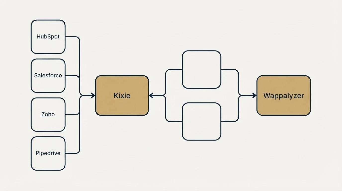 Integration schematic: Integration Ecosystem (Kixie, Wappalyzer, HubSpot, Salesforce)