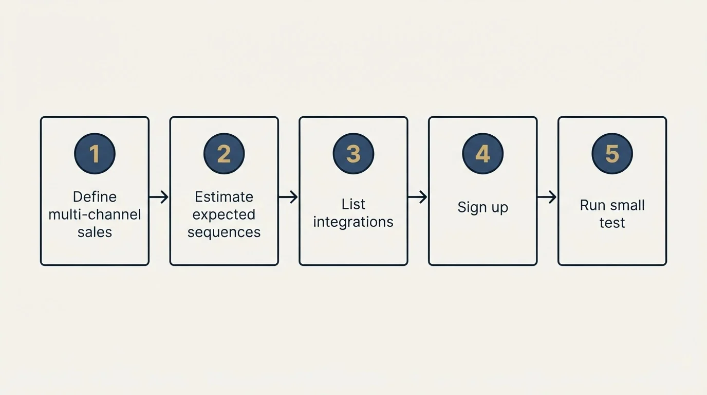 Step sequence: Getting Started Checklist (Define multi-channel sales, Estimate expected sequences, List integrations, Sign up)