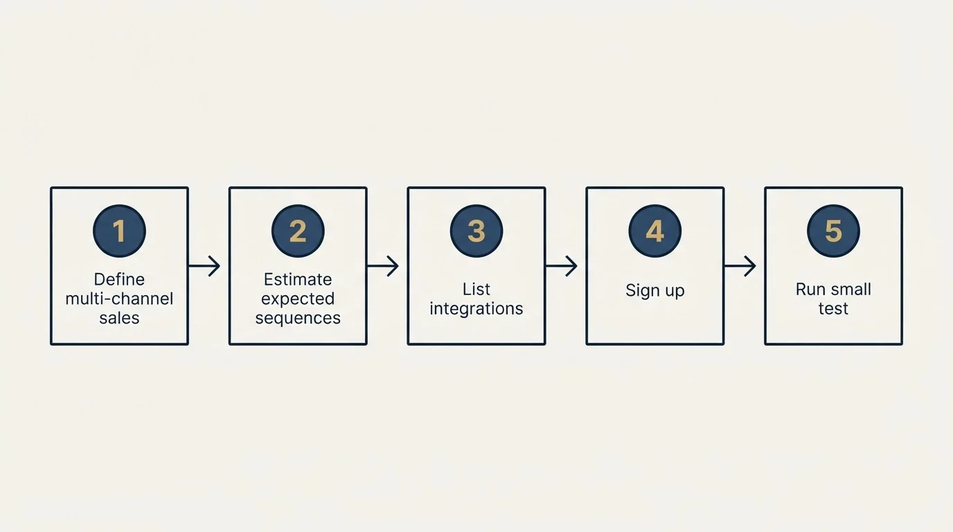 Step sequence: Getting Started Checklist (Define multi-channel sales, Estimate expected sequences, List integrations, Sign up)