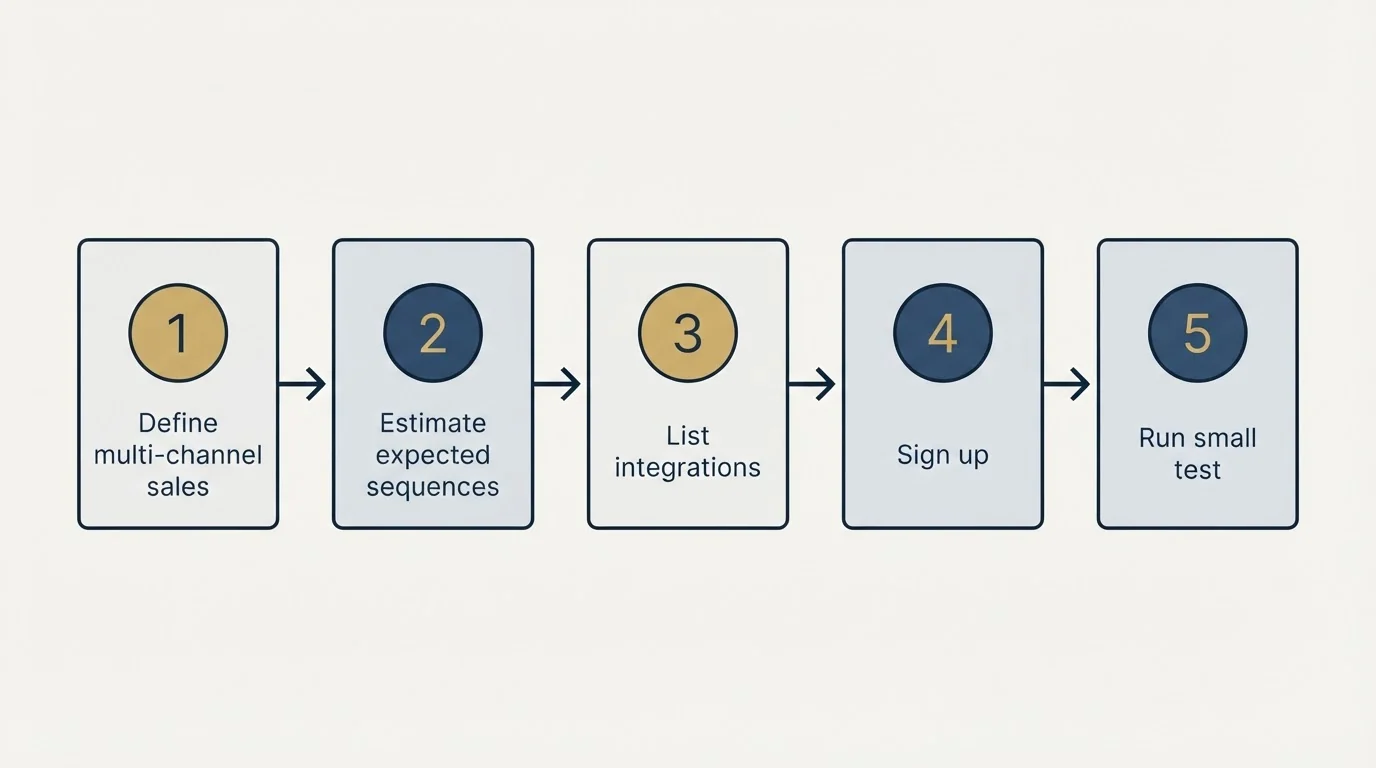 Step sequence: Getting Started Checklist (Define multi-channel sales, Estimate expected sequences, List integrations, Sign up)
