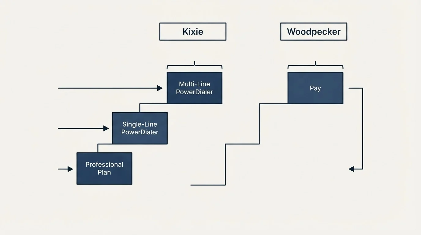 Pricing ladder: Pricing Comparison (Kixie, Woodpecker, Professional Plan, Pay)