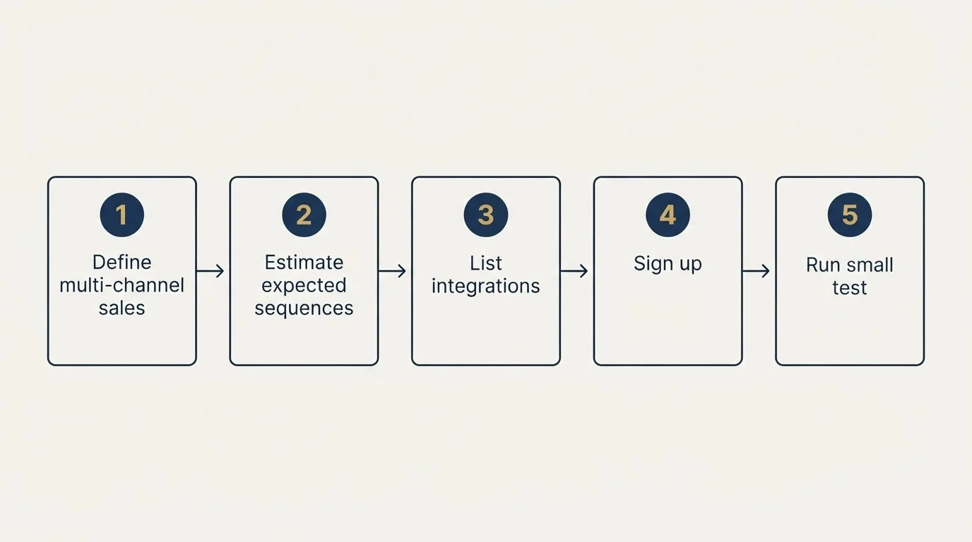 Step sequence: Getting Started Checklist (Define multi-channel sales, Estimate expected sequences, List integrations, Sign up)