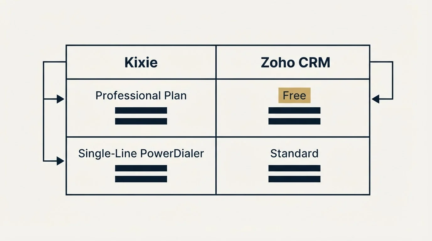 Pricing table: Pricing Comparison (Kixie, Zoho CRM, Professional Plan, Free)