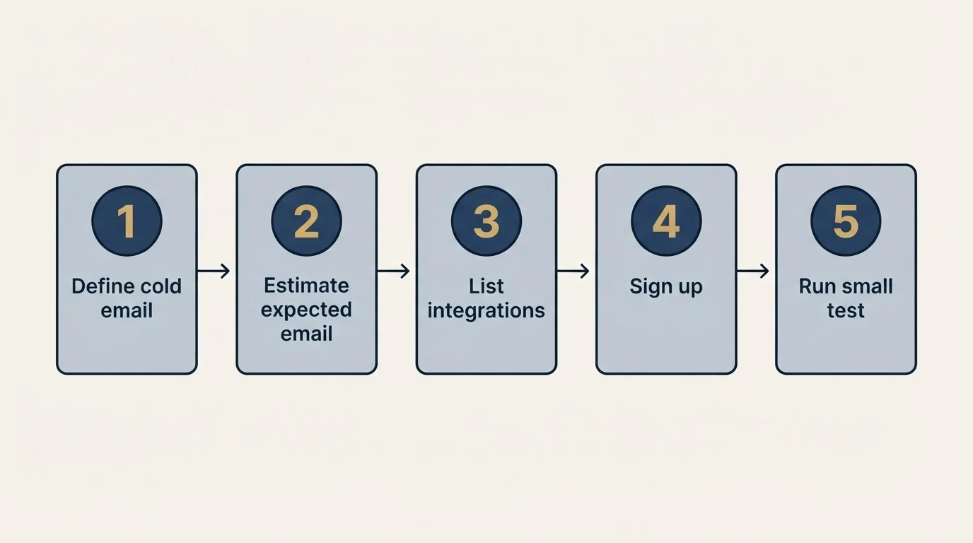 Step sequence: Getting Started Checklist (Define cold email, Estimate expected email, List integrations, Sign up)