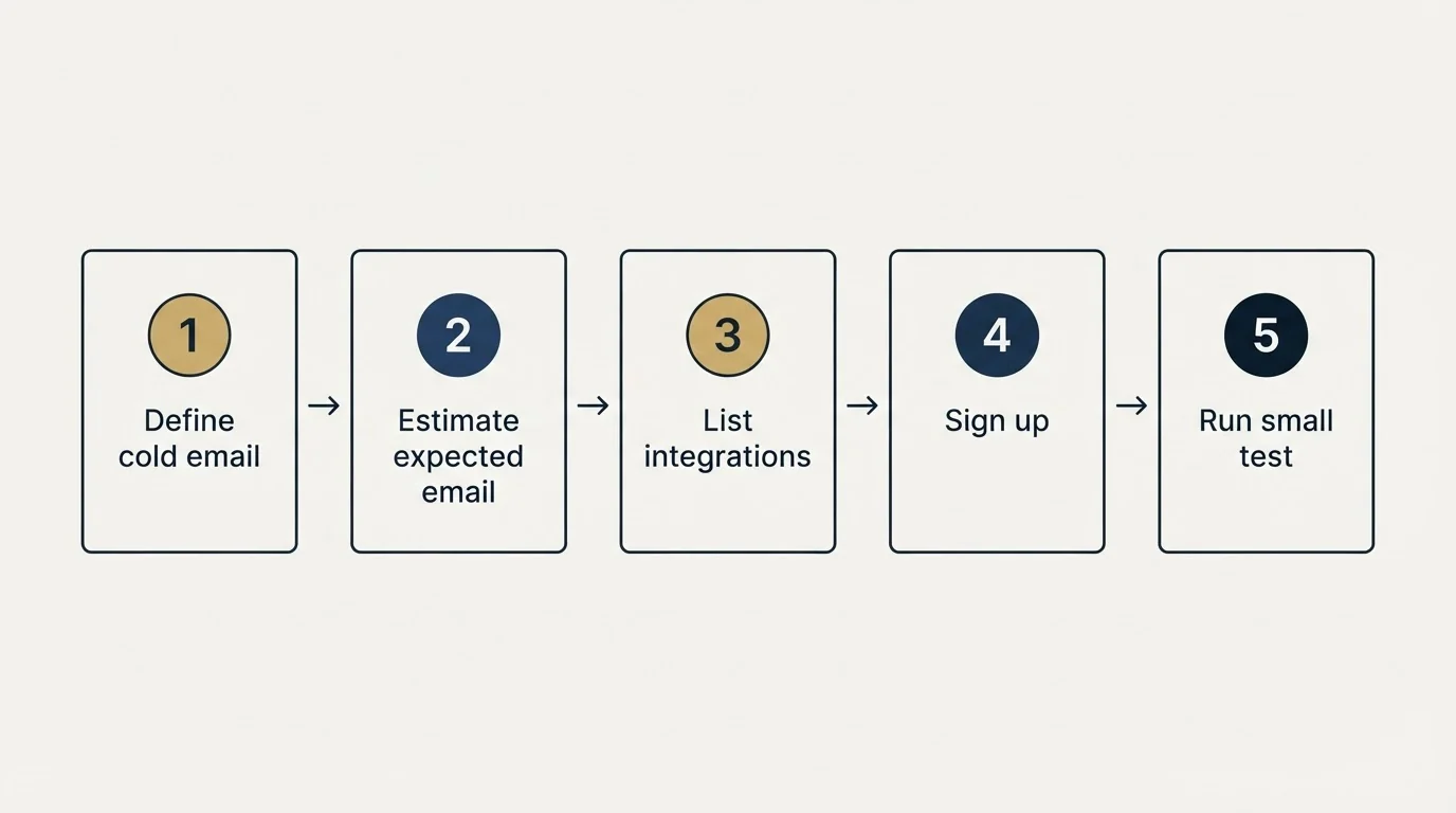 Step sequence: Getting Started Checklist (Define cold email, Estimate expected email, List integrations, Sign up)