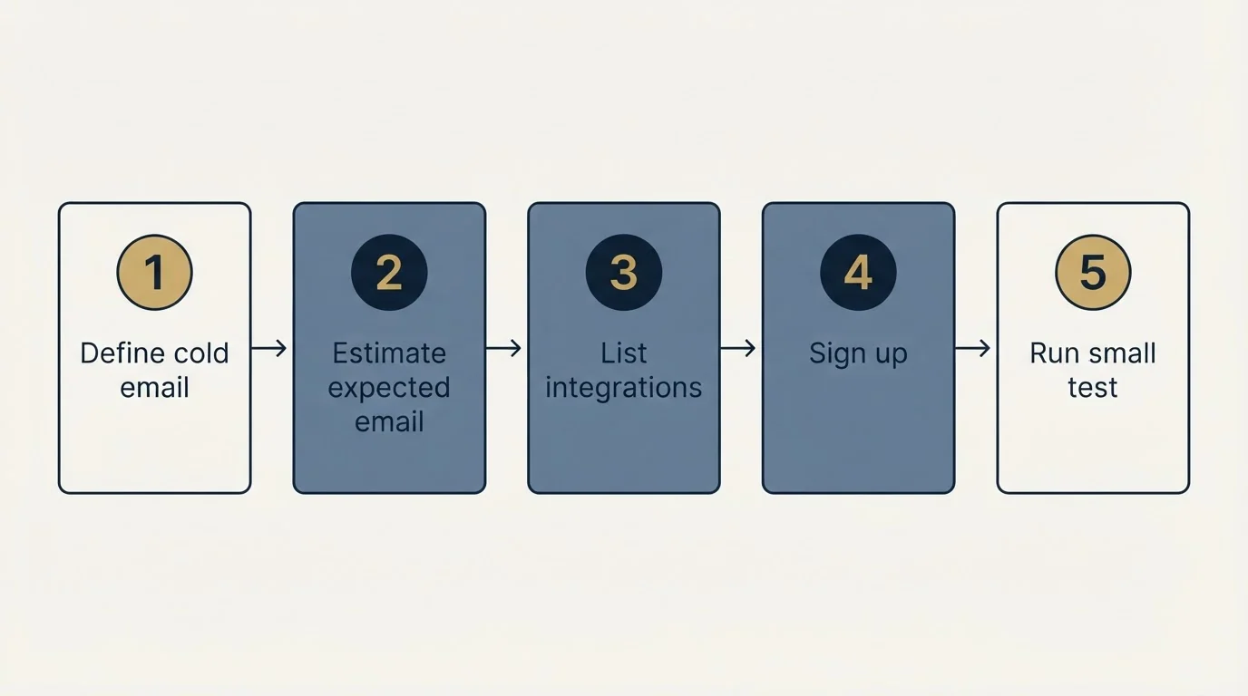 Step sequence: Getting Started Checklist (Define cold email, Estimate expected email, List integrations, Sign up)