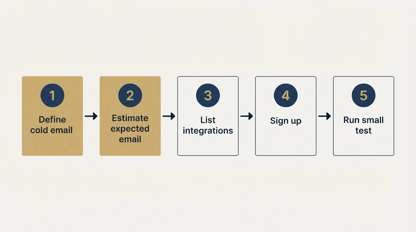 Step sequence: Getting Started Checklist (Define cold email, Estimate expected email, List integrations, Sign up)