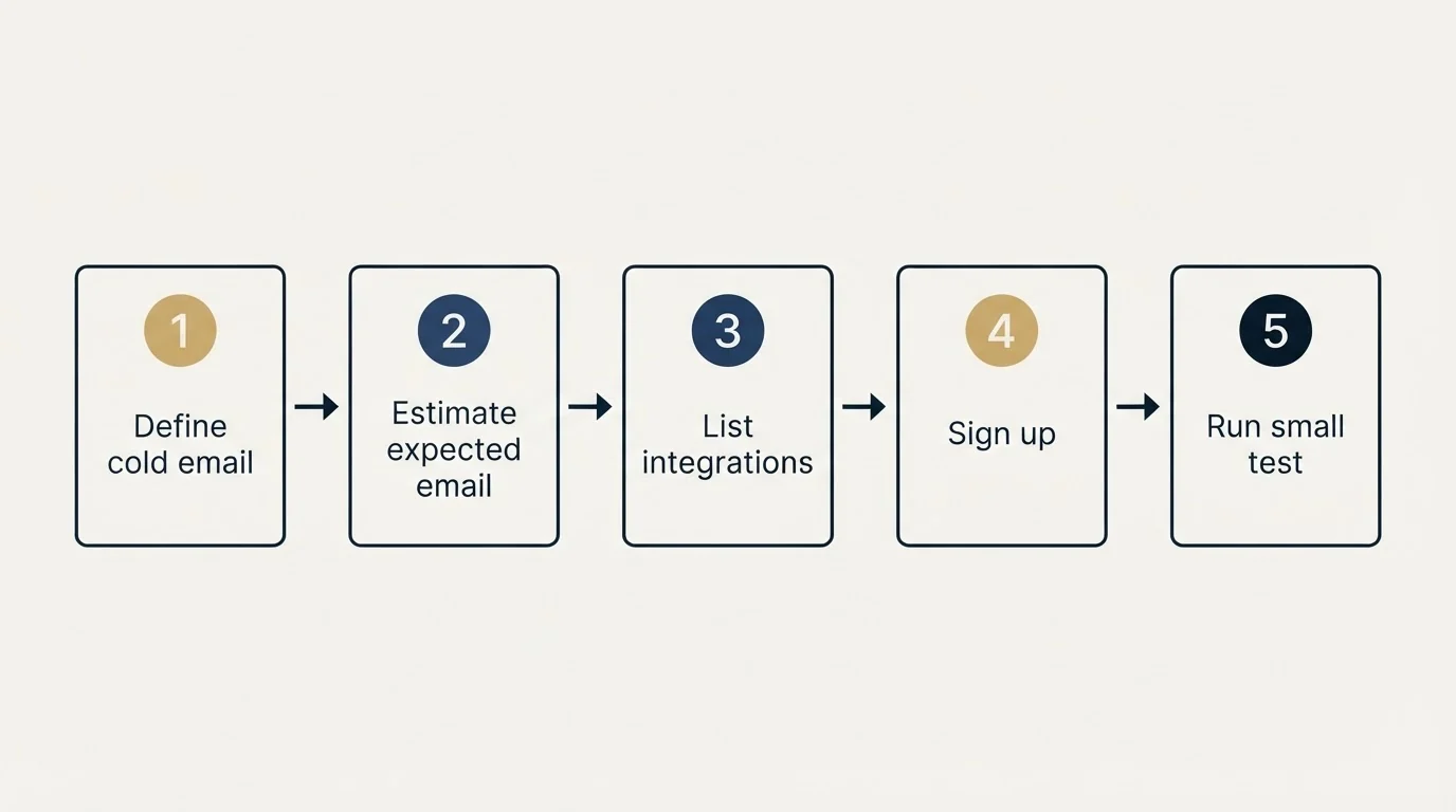 Step sequence: Getting Started Checklist (Define cold email, Estimate expected email, List integrations, Sign up)