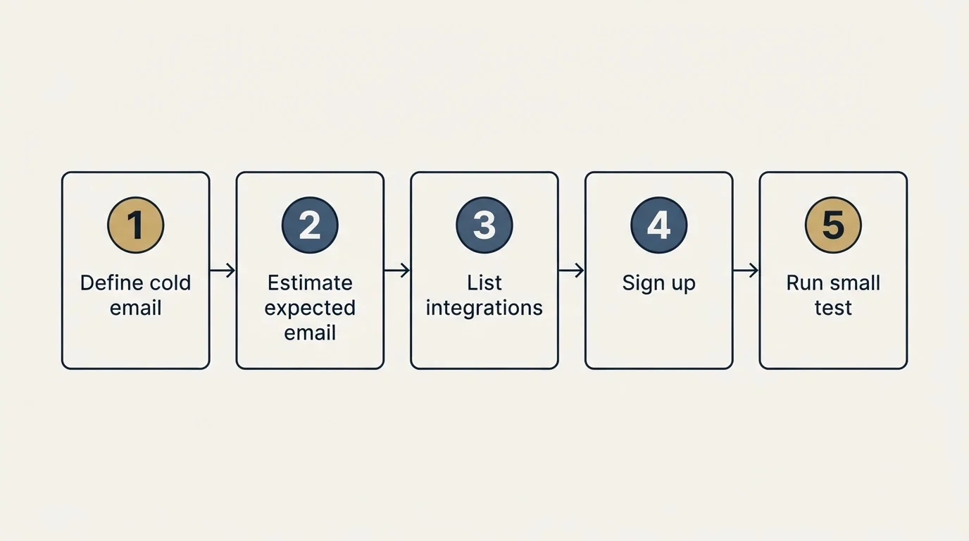 Step sequence: Getting Started Checklist (Define cold email, Estimate expected email, List integrations, Sign up)