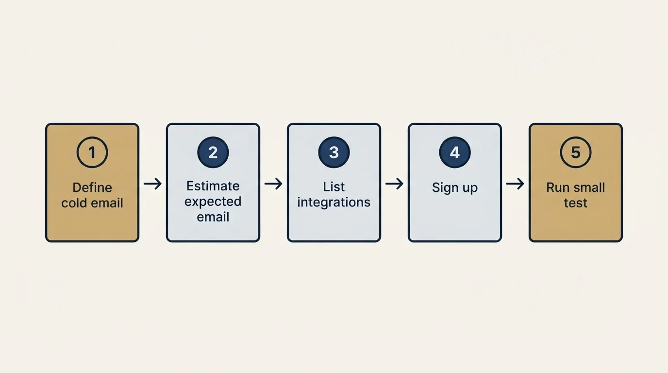 Step sequence: Getting Started Checklist (Define cold email, Estimate expected email, List integrations, Sign up)