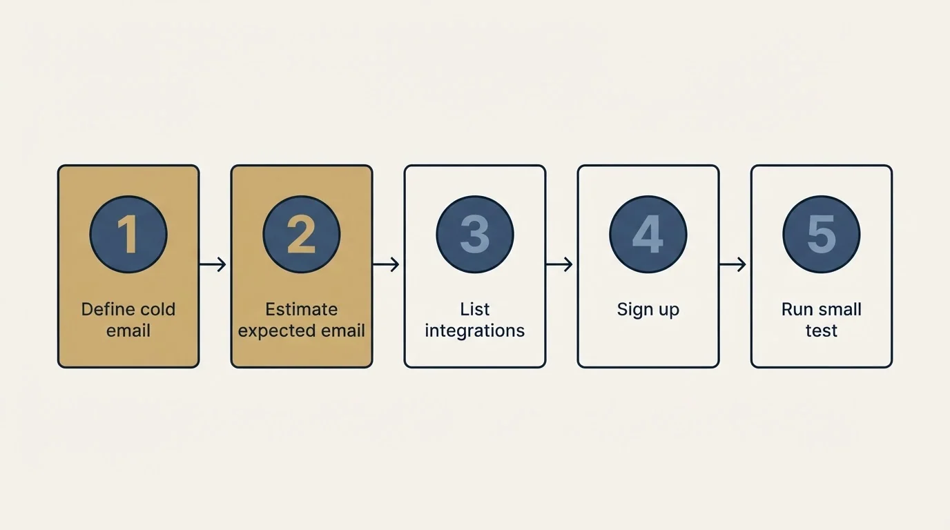 Step sequence: Getting Started Checklist (Define cold email, Estimate expected email, List integrations, Sign up)