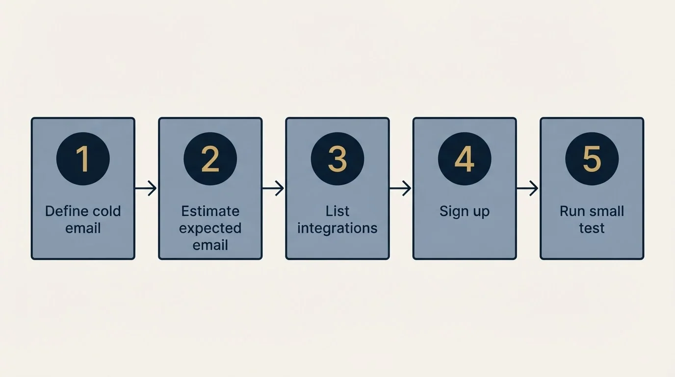 Step sequence: Getting Started Checklist (Define cold email, Estimate expected email, List integrations, Sign up)